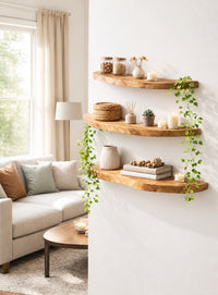 Live Edge Floating Wall Shelf, Natural Wood Grain, Rustic Solid Wood Design