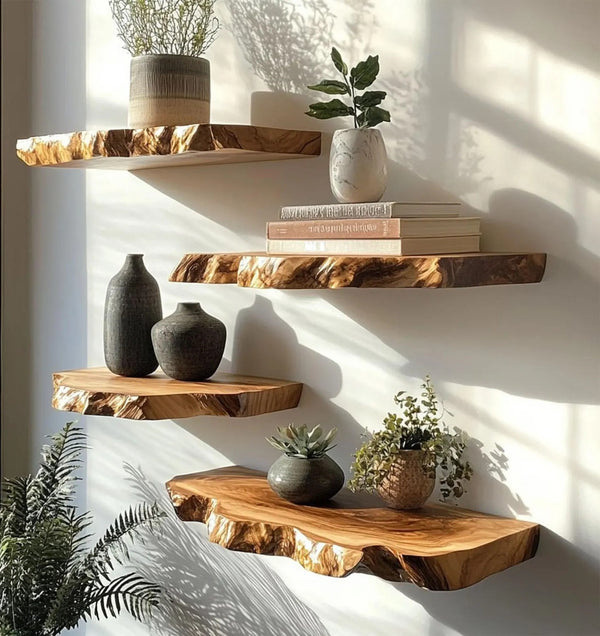 Live Edge Floating Wall Shelves, Teak Wood, Modern Rustic Decor (10" W X 6" D X 1.5" (Inches))