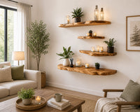 Live Edge Floating Wall Shelf, Natural Wood Grain, Rustic Solid Wood Design