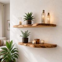 Live Edge Floating Wall Shelf, Natural Wood Grain, Rustic Solid Wood Design
