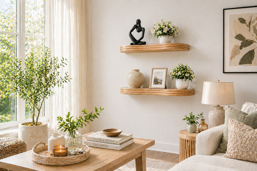 Modern Art Floating Shelf, Rustic Wood Wall Shelf, Bathroom Shelf, Kitchen Shelf, Plant Display Farmhouse Home Décor,