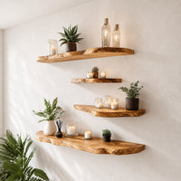 Live Edge Floating Wall Shelf, Natural Wood Grain, Rustic Solid Wood Design