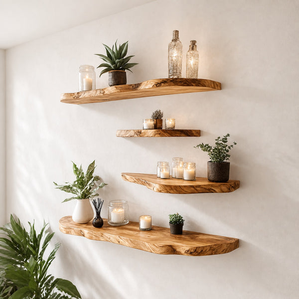 Live Edge Floating Wall Shelf, Natural Wood Grain, Rustic Solid Wood Design (10" W X 6" D X 1.5" (Inches))