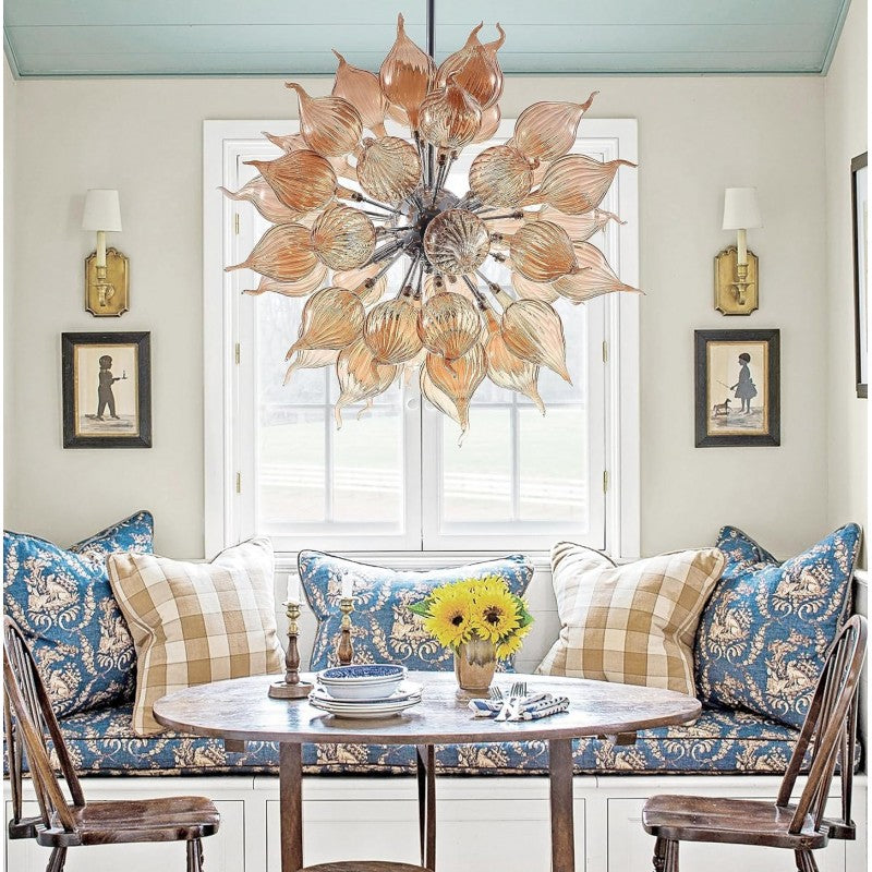 Brown Flower Bud Art Deco Chandelier, Dia 26'' Hand Blown Glass Hanging Pendant Light Fixture for Bedroom, Dining,Living Room Home Decortion