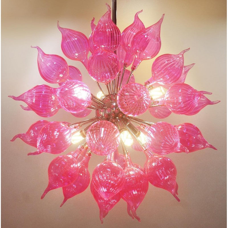 Modern Hand Blown Glass Hanging Pendant Light Pink Flower Bud Art Deco Chandelier Fixture for Bedroom,Dining Room,Living Room Home Decortion