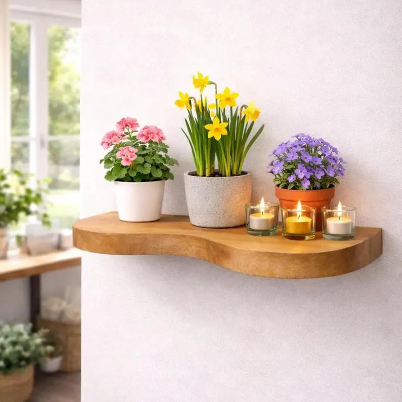 Live Edge Teak Floating Shelf, Rustic Wooden Wall Shelf, Bathroom Shelf, Kitchen Organizer, Farmhouse Home Décor, Housewarming Gift