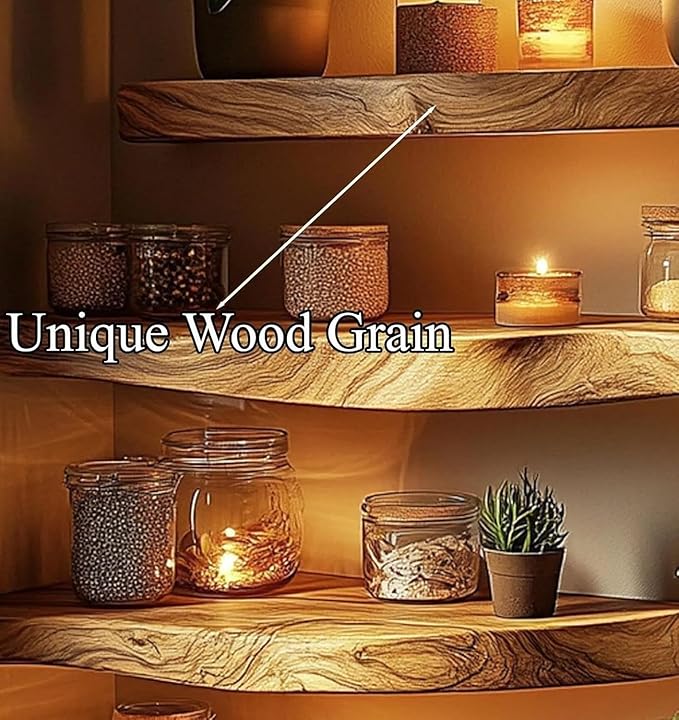 Live Edge Corner Wall Shelf, Solid Wood, Natural Grain, Floating Mount (10" W X 6" D X 1.5" (Inches))