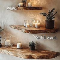 Live Edge Floating Wall Shelf, Natural Wood Grain, Rustic Solid Wood Design (10" W X 6" D X 1.5" (Inches))