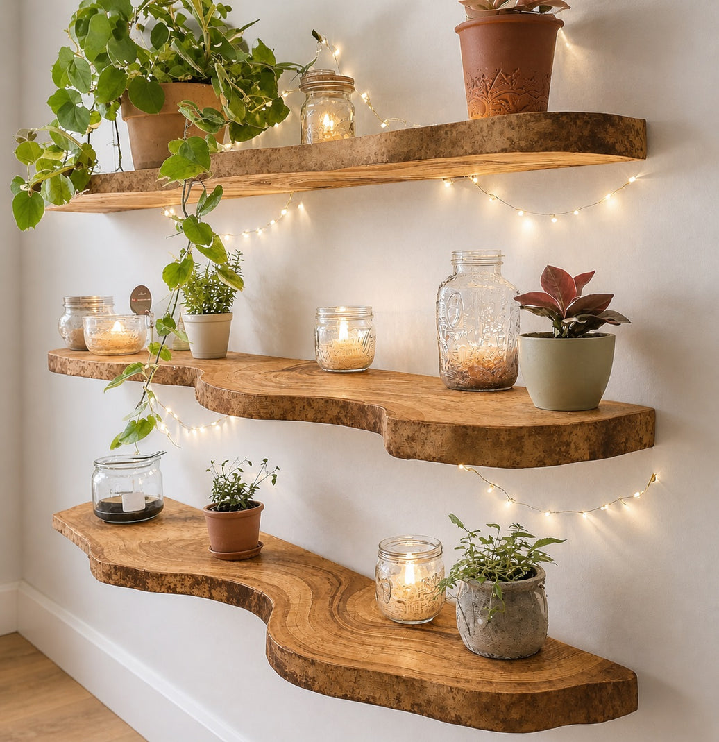 Live Edge Teak Floating Shelf, Rustic Wooden Wall Shelf, Bathroom Shelf, Kitchen Organizer, Farmhouse Home Décor, Housewarming Gift