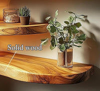 Live Edge Corner Wall Shelf, Solid Wood, Natural Grain, Floating Mount (10" W X 6" D X 1.5" (Inches))