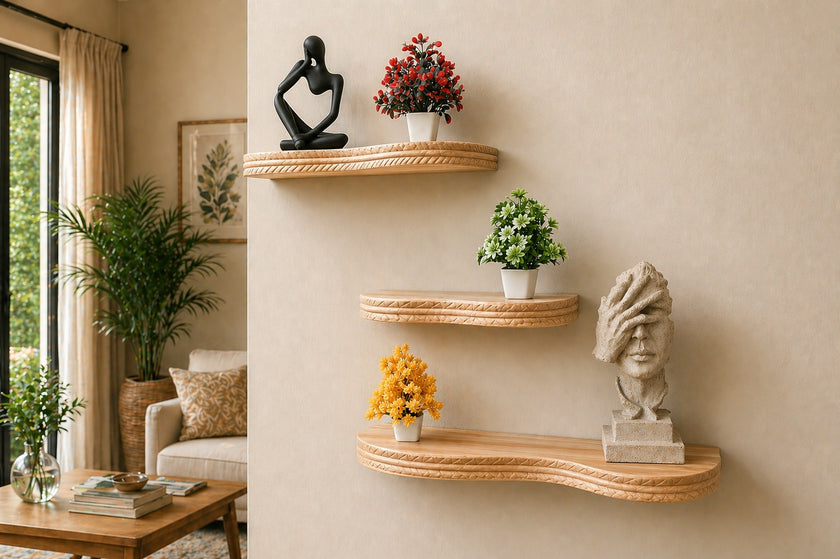 Modern Art Floating Shelf, Rustic Wood Wall Shelf, Bathroom Shelf, Kitchen Shelf, Plant Display Farmhouse Home Décor,