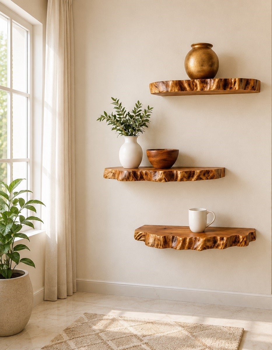 Live Edge Teak Floating Shelf, Bathroom Wall Shelf, Kitchen Shelf, Plant Wall Decor, Rustic Farmhouse Wood Shelf