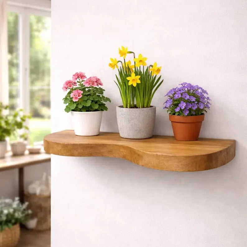 Live Edge Teak Floating Shelf, Rustic Wooden Wall Shelf, Bathroom Shelf, Kitchen Organizer, Farmhouse Home Décor, Housewarming Gift