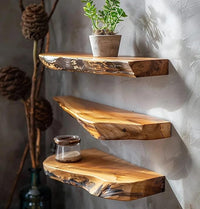 Rustic Live Edge Wall Mounted Floating Shelves, Natural Wood, Kitchen Bathroom Storage Display (10" W X 6" D X 1.5" (Inches))