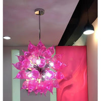 Modern Hand Blown Glass Hanging Pendant Light Pink Flower Bud Art Deco Chandelier Fixture for Bedroom,Dining Room,Living Room Home Decortion