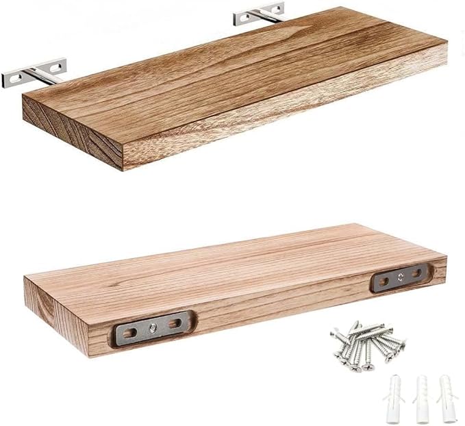 Live Edge Corner Wall Shelf, Solid Wood, Natural Grain, Floating Mount (10" W X 6" D X 1.5" (Inches))