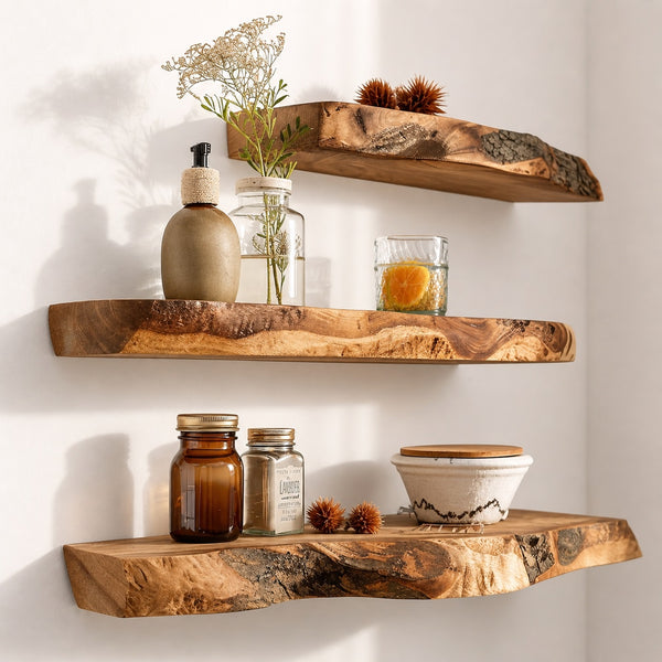 Rustic Live Edge Wall Mounted Floating Shelves, Natural Wood, Kitchen Bathroom Storage Display (10" W X 6" D X 1.5" (Inches))