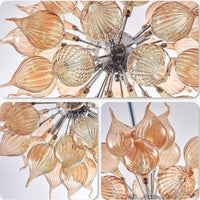 Brown Flower Bud Art Deco Chandelier, Dia 26'' Hand Blown Glass Hanging Pendant Light Fixture for Bedroom, Dining,Living Room Home Decortion