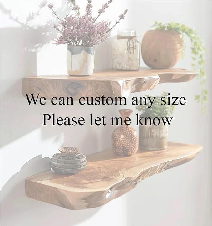 Rustic Live Edge Wall Mounted Floating Shelves, Natural Wood, Kitchen Bathroom Storage Display (10" W X 6" D X 1.5" (Inches))