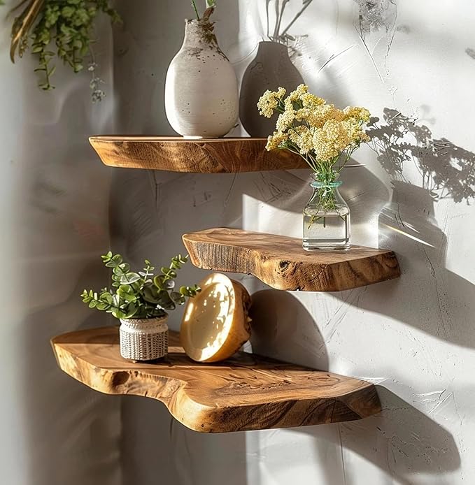 Rustic Live Edge Wall Mounted Floating Shelves, Natural Wood, Kitchen Bathroom Storage Display (10" W X 6" D X 1.5" (Inches))