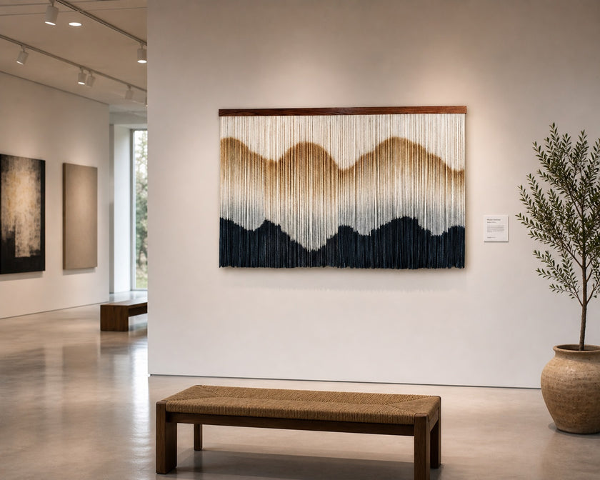 Artisan dip dye fiber art tapestry for sale boho farmhouse wall decor