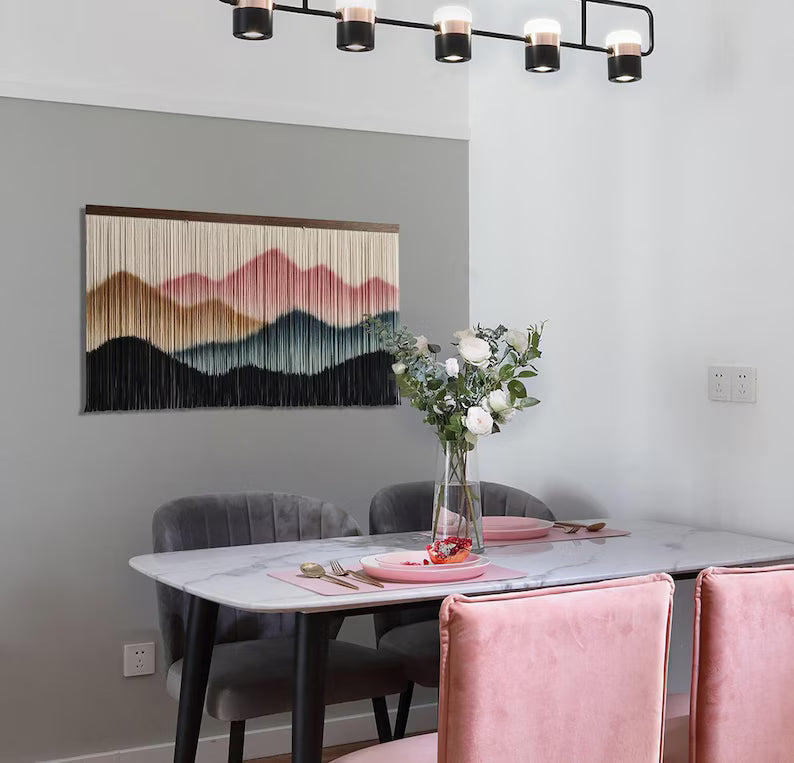 Artisan handcrafted macrame yarn wall hanging for coastal homes