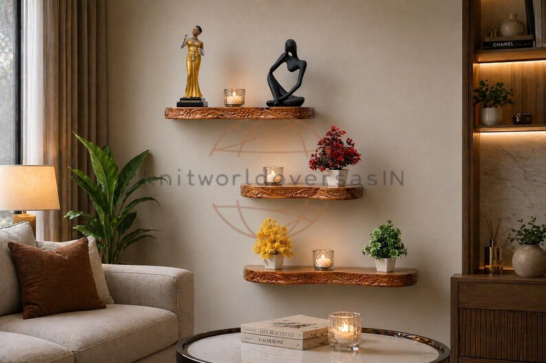 Hidden bracket floating wooden shelf for modern farmhouse bathroom storage