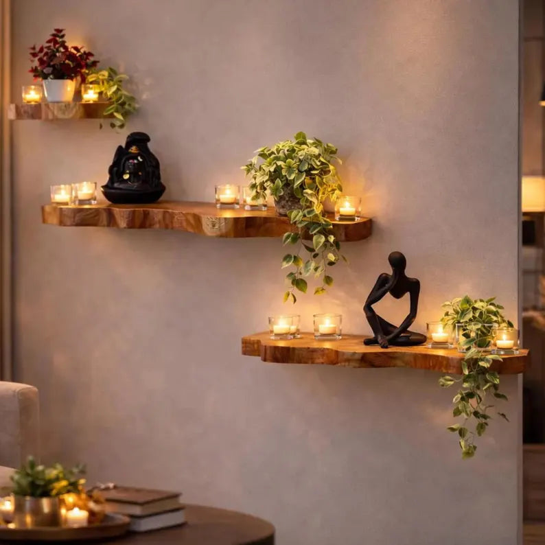 Live Edge Teak Floating Shelf, Bathroom Wall Shelf, Kitchen Shelf, Plant Wall Decor, Rustic Farmhouse Wood Shelf
