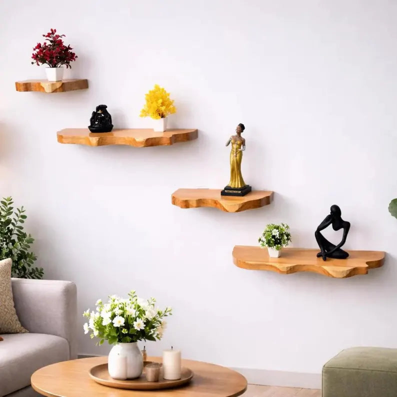 Live Edge Teak Floating Shelf, Bathroom Wall Shelf, Kitchen Shelf, Plant Wall Decor, Rustic Farmhouse Wood Shelf