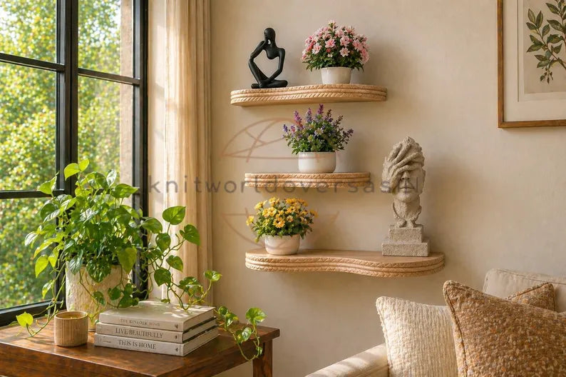Modern Art Floating Shelf, Rustic Wood Wall Shelf, Bathroom Shelf, Kitchen Shelf, Plant Display Farmhouse Home Décor,